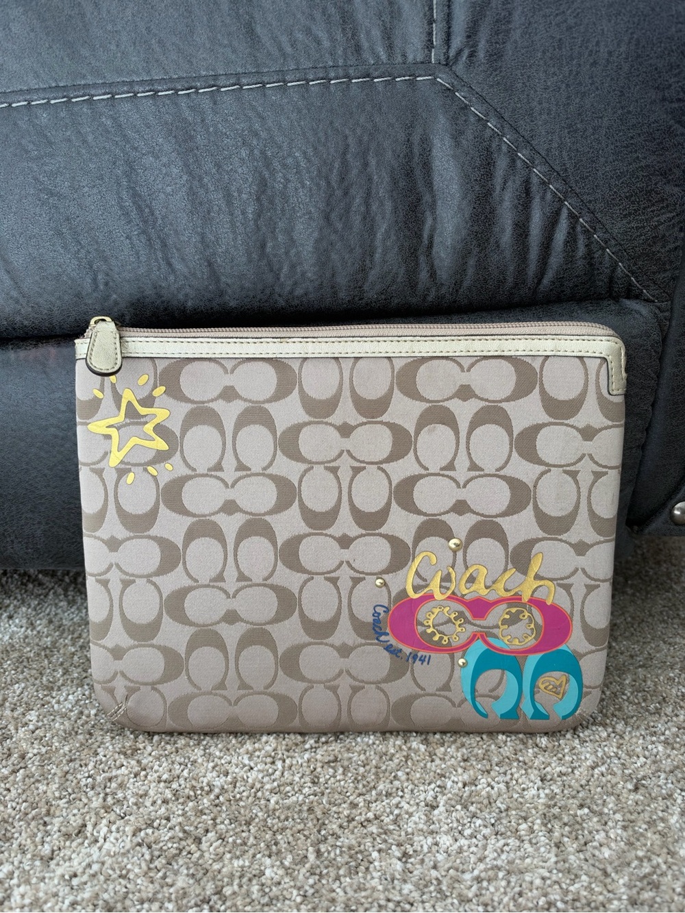Coach Poppy Pop C Graphic Signature Large Zip Pouch / Tablet Sleeve